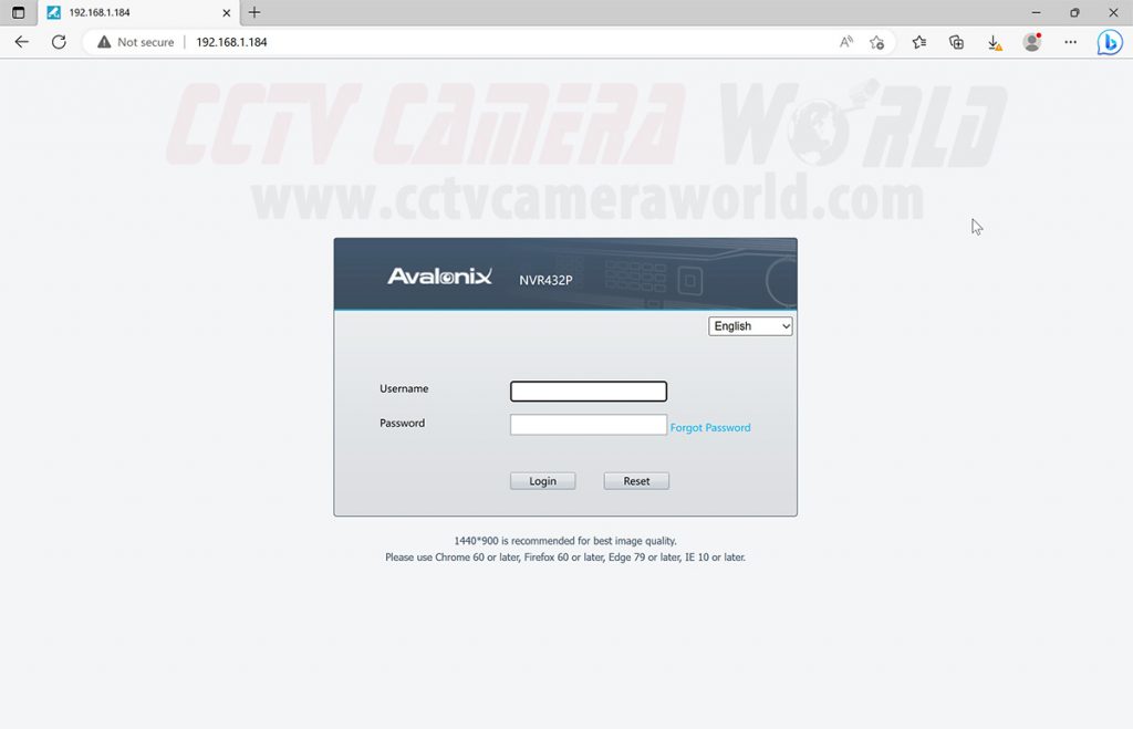 AvaEye web interface login screen