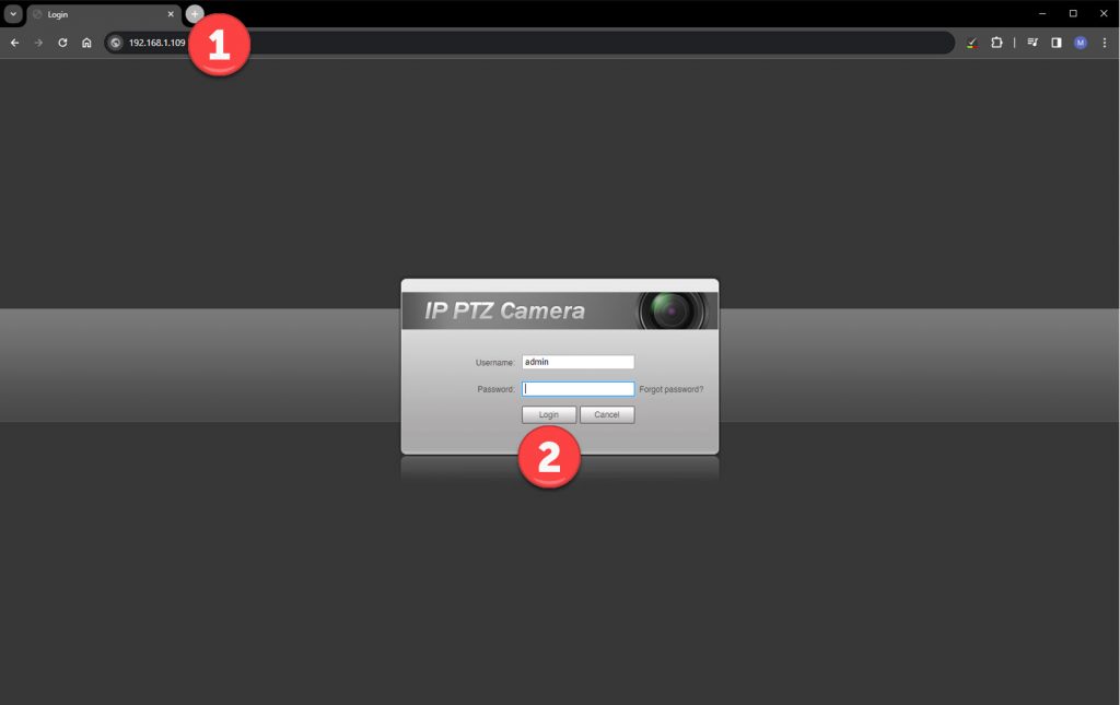 login to the camera's web interface