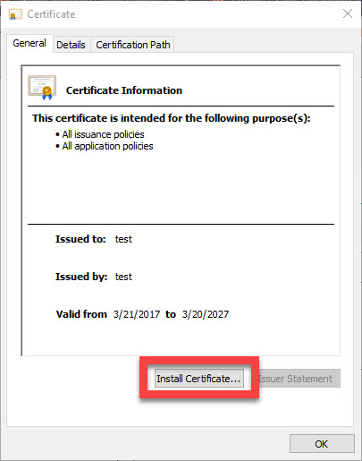 install the certificate on windows