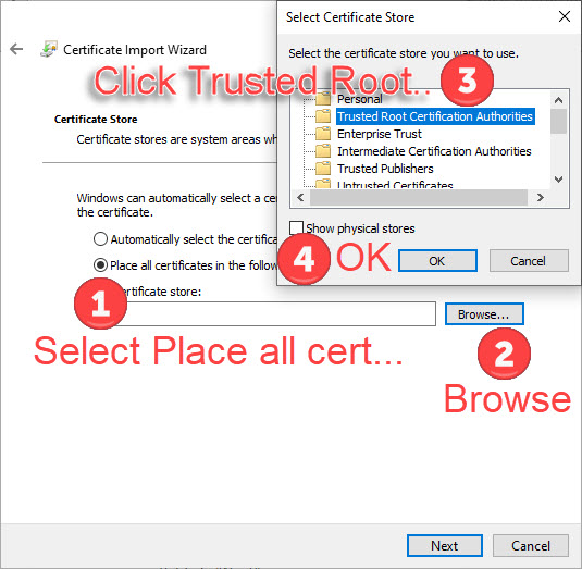 choose where to install the certificate