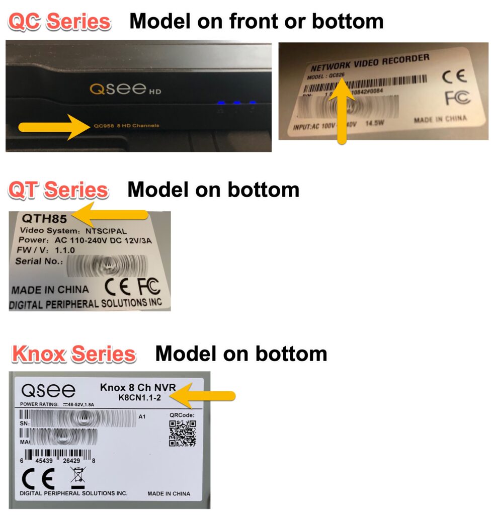 نمونه هایی در مورد اینکه برچسب شماره مدل QSEE چگونه به نظر می رسد