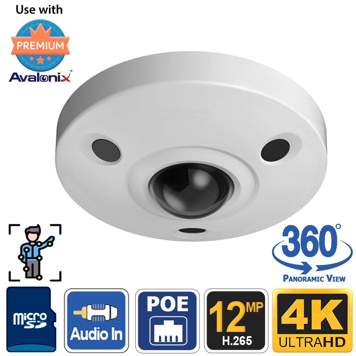 360 Degree Fisheye Dome Camera 12MP 4K