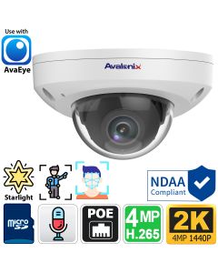 2K 4MP Low Profile PoE Dome Camera with Microphone, AvaEye