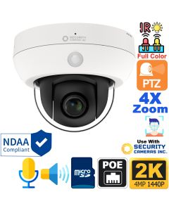 Full Color Night Vision PTZ Camera, 4X Zoom, Built-in Mic Speaker, Face Recognition