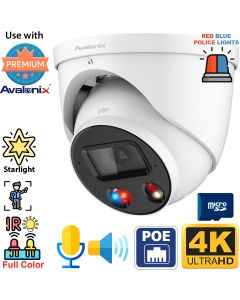 4K Police Light Active Deterrence Camera, Full Color and Night Vision, 2-Way Audio