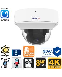 4K Starlight IP Dome Camera with Motorized Zoom and Audio, IP4KDMZ