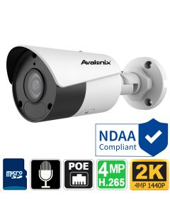 4MP PoE Bullet Camera with Mic, 164ft Night Vision