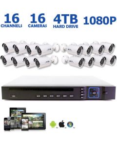 16 Channel 1080P IP Security Camera System, 16 2MP Outdoor Bullet Cameras