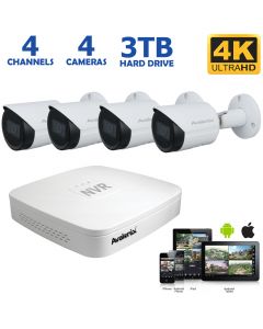 4-channel 4K NVR System with 4 Outdoor 8MP Cameras, 100ft Night Vision