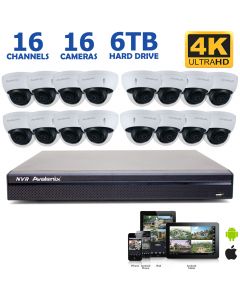 16 Camera 4K NVR System with 16 8MP Dome Cameras, 100FT Night Vision