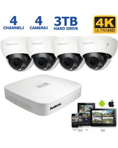 IP Camera System with 4 Outdoor 4K Dome Cameras, 100ft Night Vision