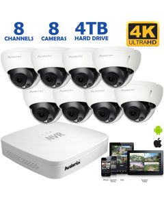 8-Channel 4K NVR System with 8 Outdoor 8MP Dome IP Cameras, 100ft Night Vision
