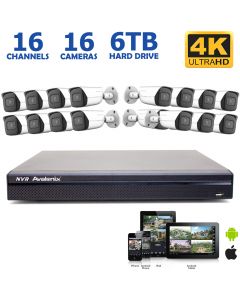 16-Channel 4K IP Camera System with 16 Outdoor 4K 8MP IP Cameras, 200FT Night Vision