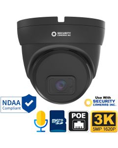 Black Color Wide Angle 5MP PoE Turret Camera, 3K Resolution, Built-in Mic, AI Video