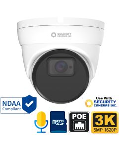 Wide Angle 5MP PoE Turret Camera, 3K Resolution, Built-in Mic, AI Video