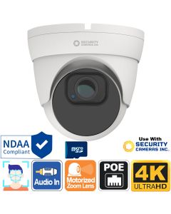 4K 30fps Motorized Zoom PoE Turret Camera, Audio-in, Face Recognition, AI Video