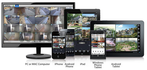 CCTV Camera World camera systems support remote viewing via iPhone, iPad, Android phone and tablet, PC and MAC Computers, windows phones