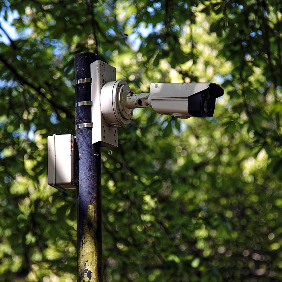 Outdoor camera mounted on pole