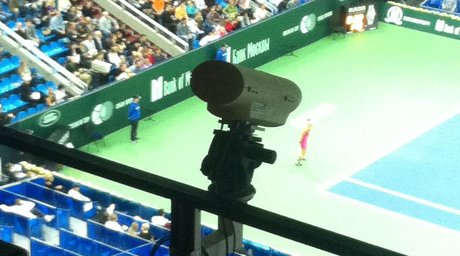 Specialized camera recording a tennis match